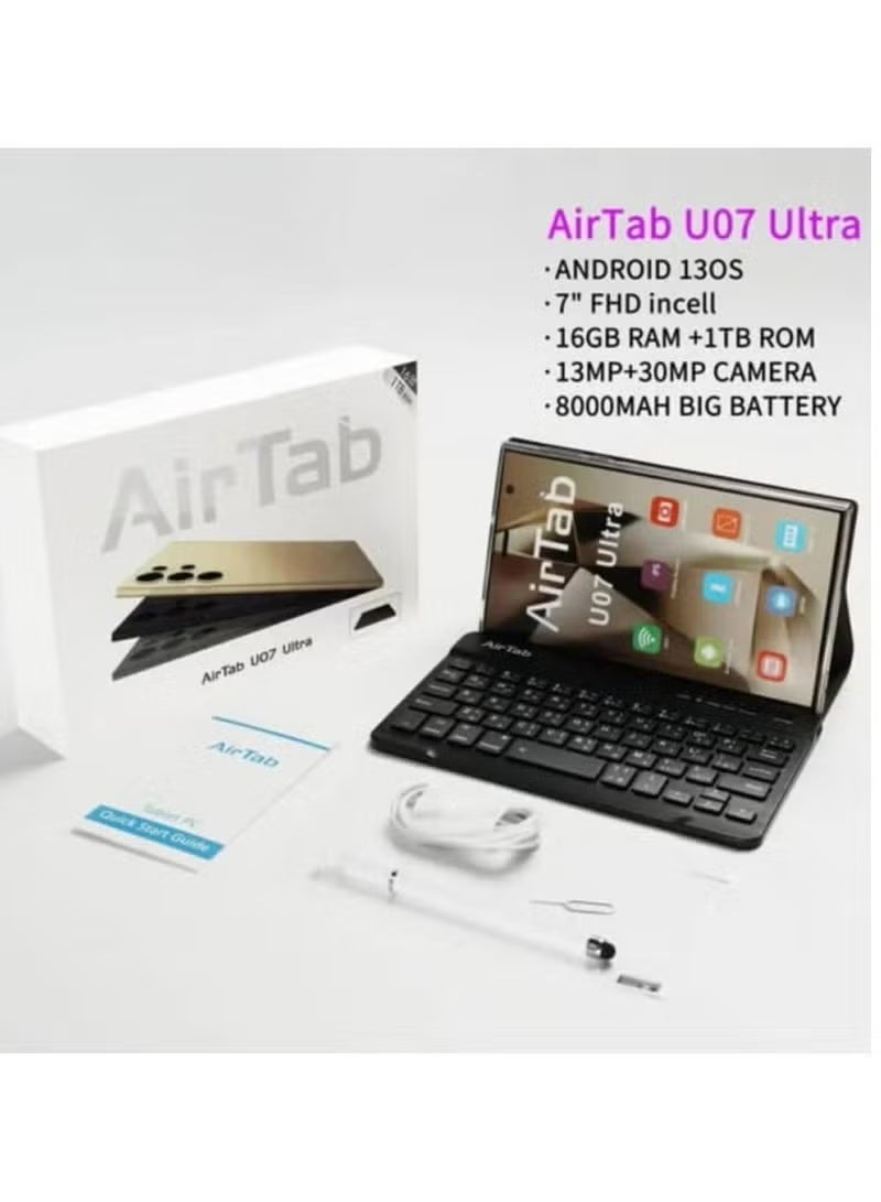 AIR TAB U07 Ultra Smart Tablet with Arabic Keyboard, 7-Inch FHD Display, 16GB RAM, 1TB ROM, 8000mAh Battery, Slim Gold Design, High-Performance Android Tablet for Study, Work, Gaming & Streaming - Image 4